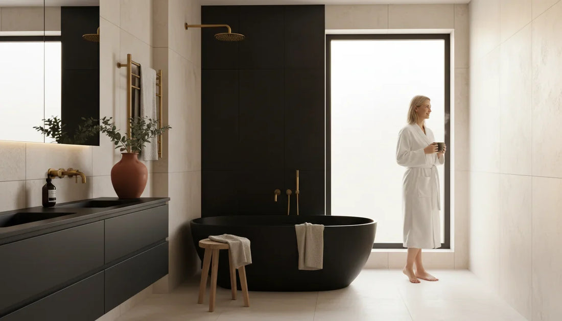 Couleurs et matières pour une salle de bain noire réussie - Image de couverture